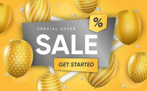 3d poster of Sale get started realistic design. Special offer with discount p Stock Illustration