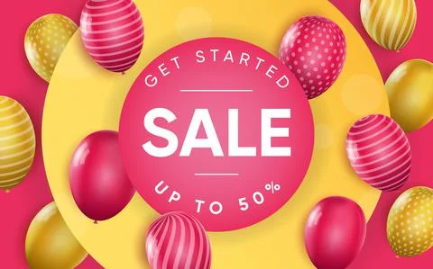 3d poster of Sale get started in realistic design. Flyer template with offer  Stock Illustration