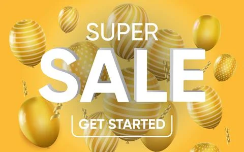 3d poster of Super Sale get started realistic design. Discounts offer website Stock Illustration