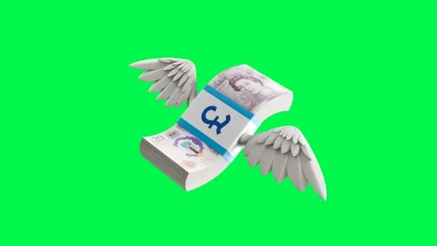 3D Pound Sterling Stack with Flapping Wings on Green Screen Stock Footage 282285161
