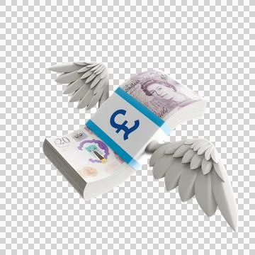 3D Pound Sterling Stack with Wings (PNG Background) Stock Illustration
