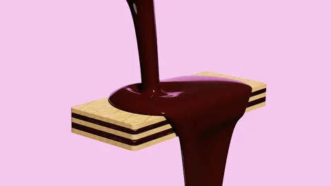 3d pour the hot chocolate on crispy wafer sticks isolated on pink background. Stock Footage 217372848