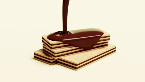 3d pour the hot chocolate on crispy wafer sticks isolated on cream color back 库存影片 217372849