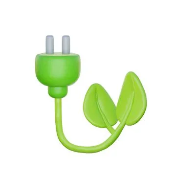 3D power plug with plant, Environmental Alternative Energy, Clean Energy, c.. Stock Illustration