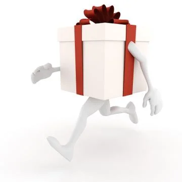 3d present box with arms and legs, running like hell Stock Illustration