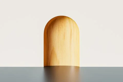 3d presentation background with black floor over white wall with wooden arch Stock Illustration