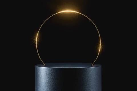 3d presentation background with pedestal or dais in the dark room with golden Stock Illustration