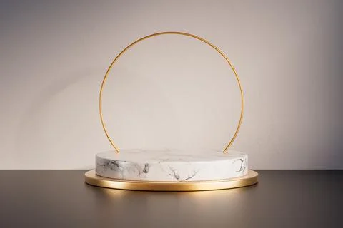 3d presentation background with pedestal or dais in the dark room made of gold Stock Illustration