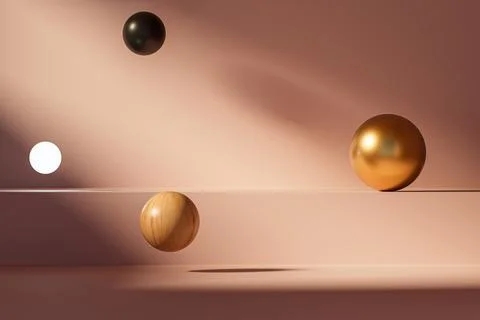 3d presentation background of surreal pink room with levitating spheres Stock Illustration