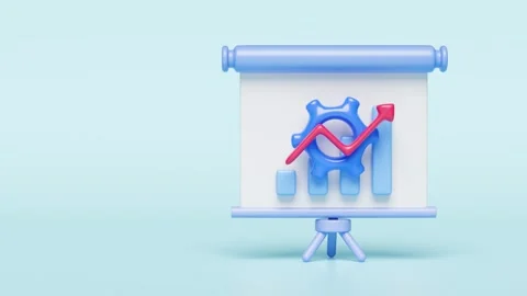3d presentation board icon with stand gear, graph, data isolated on blue ba.. Stock Footage 311384982