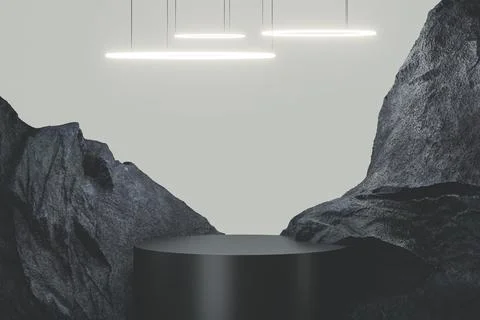 3d presentation pedestal between two rocks Stock Illustration