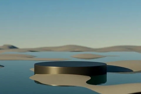 3d presentation pedestal with circle frame over landscape background Stock Illustration