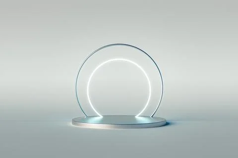 3d presentation pedestal with circle frame over white background Stock Illustration