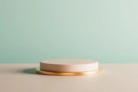 3d presentation pedestal with gold element over green wall background Stock Illustration