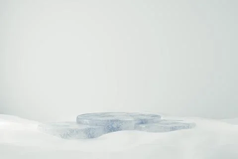 3d presentation pedestal made of ice on snow background Stock Illustration