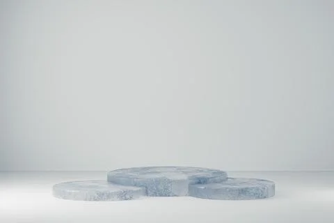 3d presentation pedestal made of ice on white background Stock Illustration