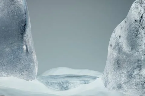 3d presentation pedestal made of ice on white background Stock Illustration