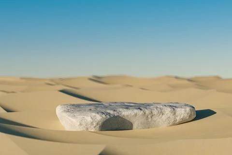 3d presentation pedestal made of stone in desert, outdoor scene Illustrazione stock