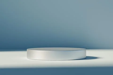 3d presentation pedestal or dais made of metal in room illuminated by sunlight Illustrazione stock