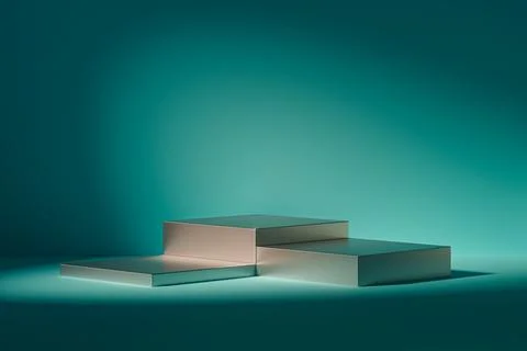 3d presentation pedestal or dais in teal room illuminated by sunlight Stock Illustration