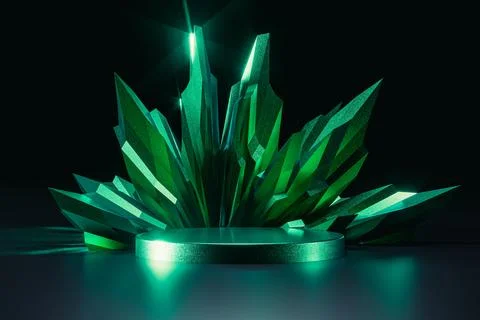 3d presentation pedestal or dais with emerald at background Stock-Illustration