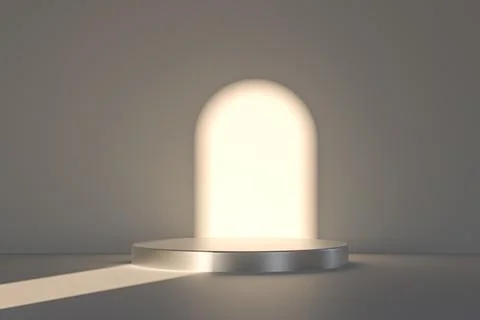 3d presentation pedestal or dais made of metal in room illuminated by sunlight Stockillustratie
