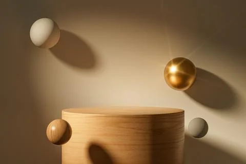 3d presentation pedestal or dais made of wood in room illuminated by sunlight Stockillustratie