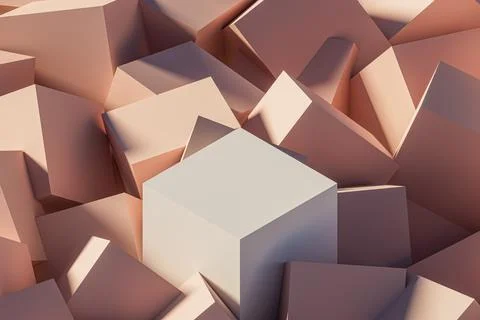 3d presentation square white pedestal over chaotic boxes background Stock Illustration