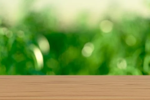 3d presentation surface made of wood over blurred nature background Stock Illustration