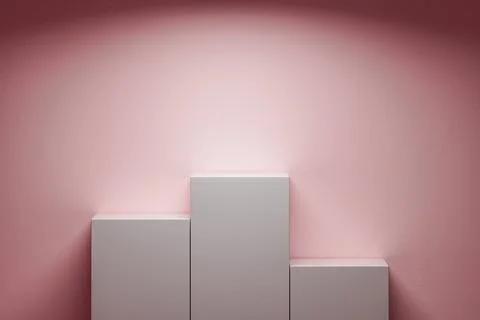3d presentation three pedestals over pink wall background 스톡 일러스트