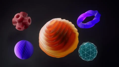 3D Primitives Shapes Motion in a Seamless Loop. Abstract 3D shapes dynamical 스톡 동영상 318247945