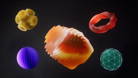 3D Primitives Shapes Motion in a Seamless Loop. Colorful abstract shapes in  스톡 동영상 318247961