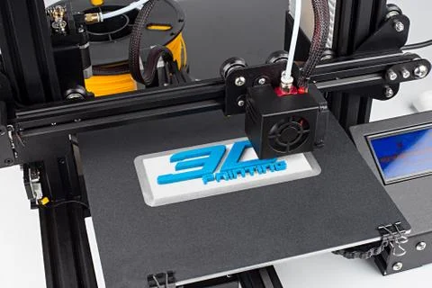3d print of printer printing symbol logo technology future concept Stock Photos