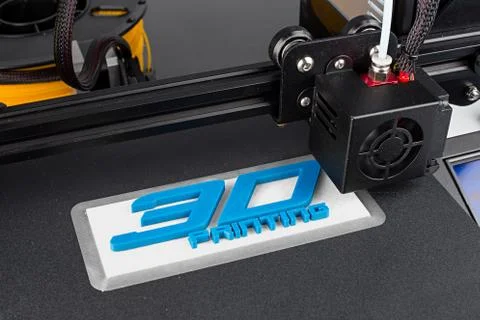 3d print of printer printing symbol logo technology future concept Stock Photos