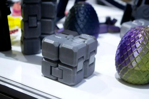 3D printed art object. Art object printed 3D printer from melted black plastic Stock Photos