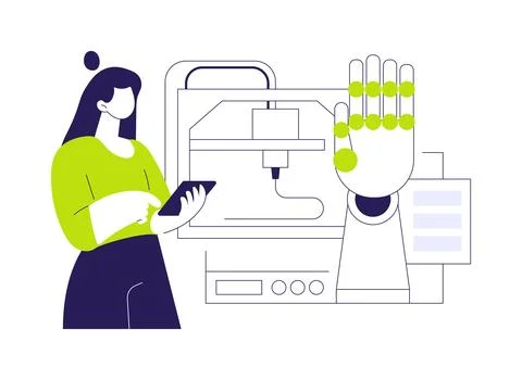 3D printed bionic hand isolated cartoon vector illustrations. Illustrazione stock