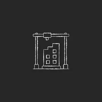 3d printed building design chalk white icon on dark background Ilustración de archivo
