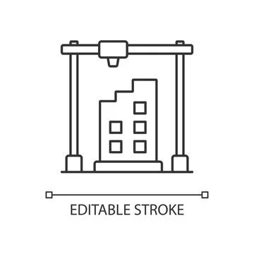 3d printed building design linear icon Ilustración de archivo