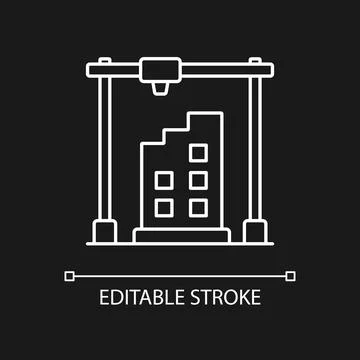 3d printed building design white linear icon for dark theme Ilustración de archivo