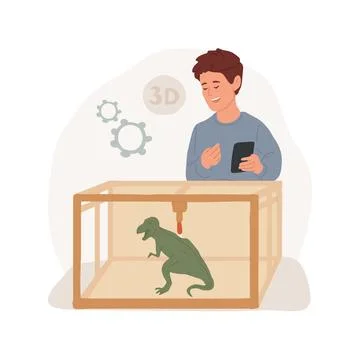 3D printed dino model isolated cartoon vector illustration. Stock Illustration