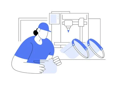 3D printed face shields isolated cartoon vector illustrations. Stock Illustration