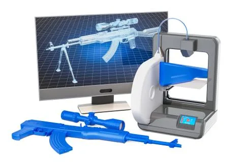 3d printed firearms concept, 3D rendering Stock Illustration