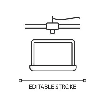 3d printed laptop linear icon Stock Illustration