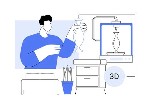 3D printed object isolated cartoon vector illustrations. Stock Illustration