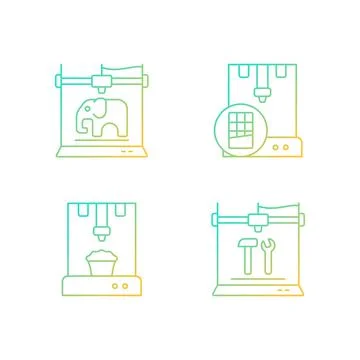 3d printed physical objects gradient linear vector icons set Stock Illustration