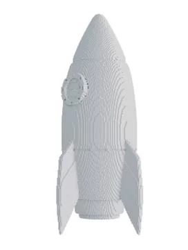 3d printed rocket isolated on white background Illustrazione stock