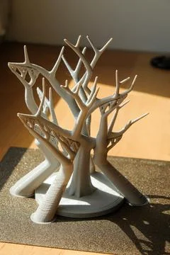 3D printed tree design showcasing intricate branch structures and supports Stock Photos