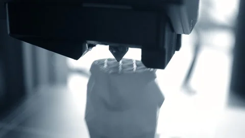 3D printer 3D printer printing object close-up 3D printer printing model blue Stock Footage 331181368