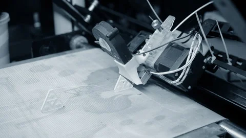 3D printer 3D printer printing object close-up 3D printer printing model white Video stock 331182056