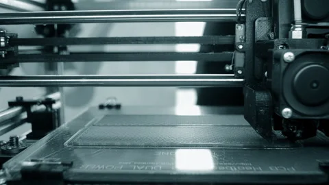 3D printer 3D printer printing object close-up 3D printer printing model blue Stock Footage 331182132
